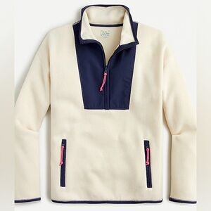 JCrew Polartec sherpa fleece half-zip pullover navy blue pink zipper Small Women
